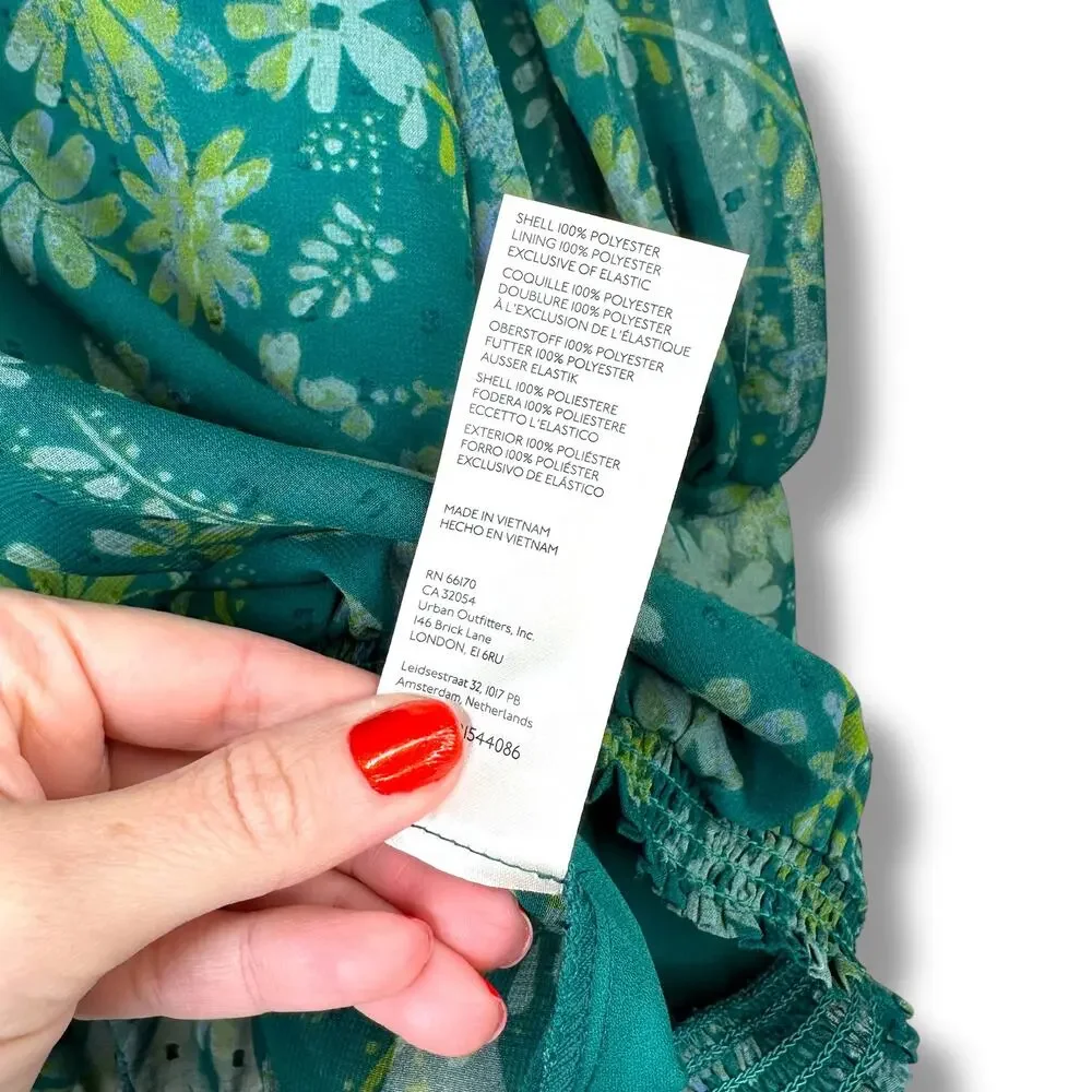 NEW Free People Sea Combo Clarissa Floral Print High Neck Smocked Blouse XS - Picture 9 of 9